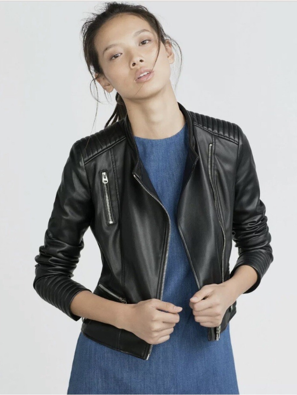 Zara Black Leather Moto Jacket